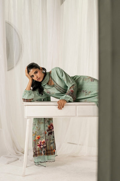 FIRDOUS 3 Piece Stitched Printed Linen Suit - D-902