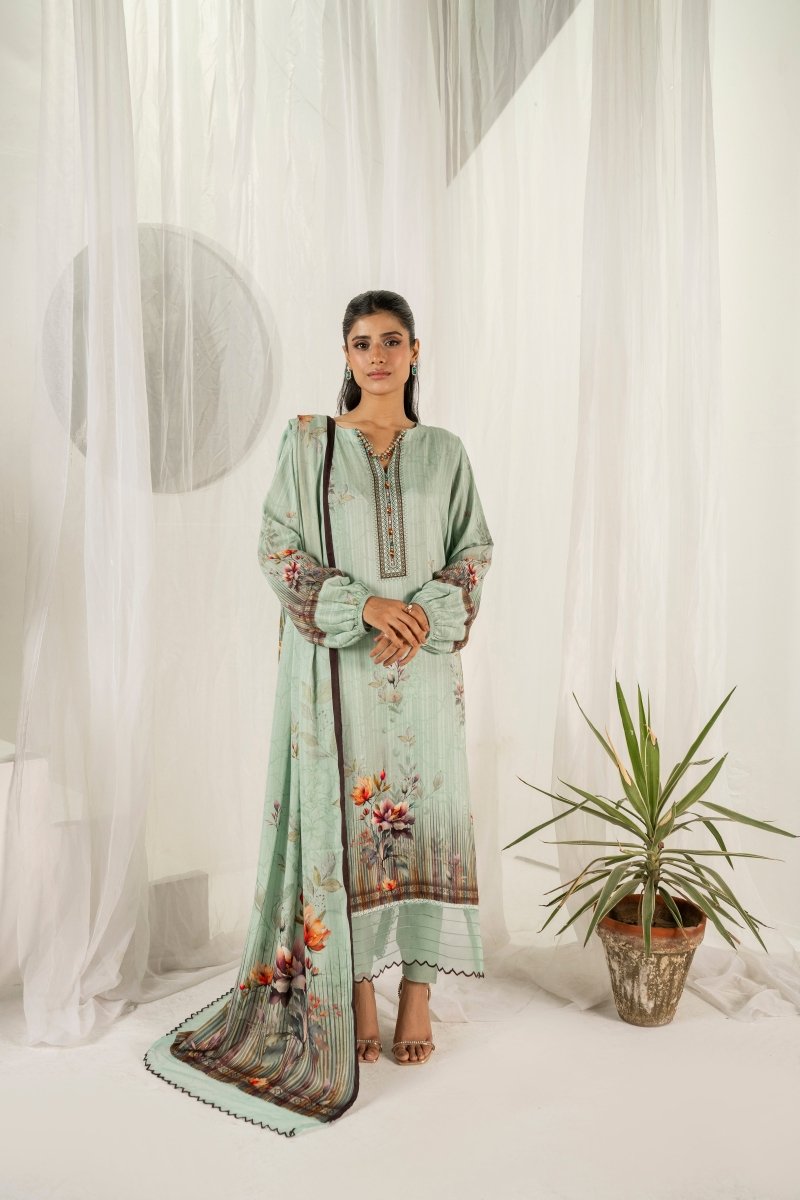 FIRDOUS 3 Piece Stitched Printed Linen Suit - D-902
