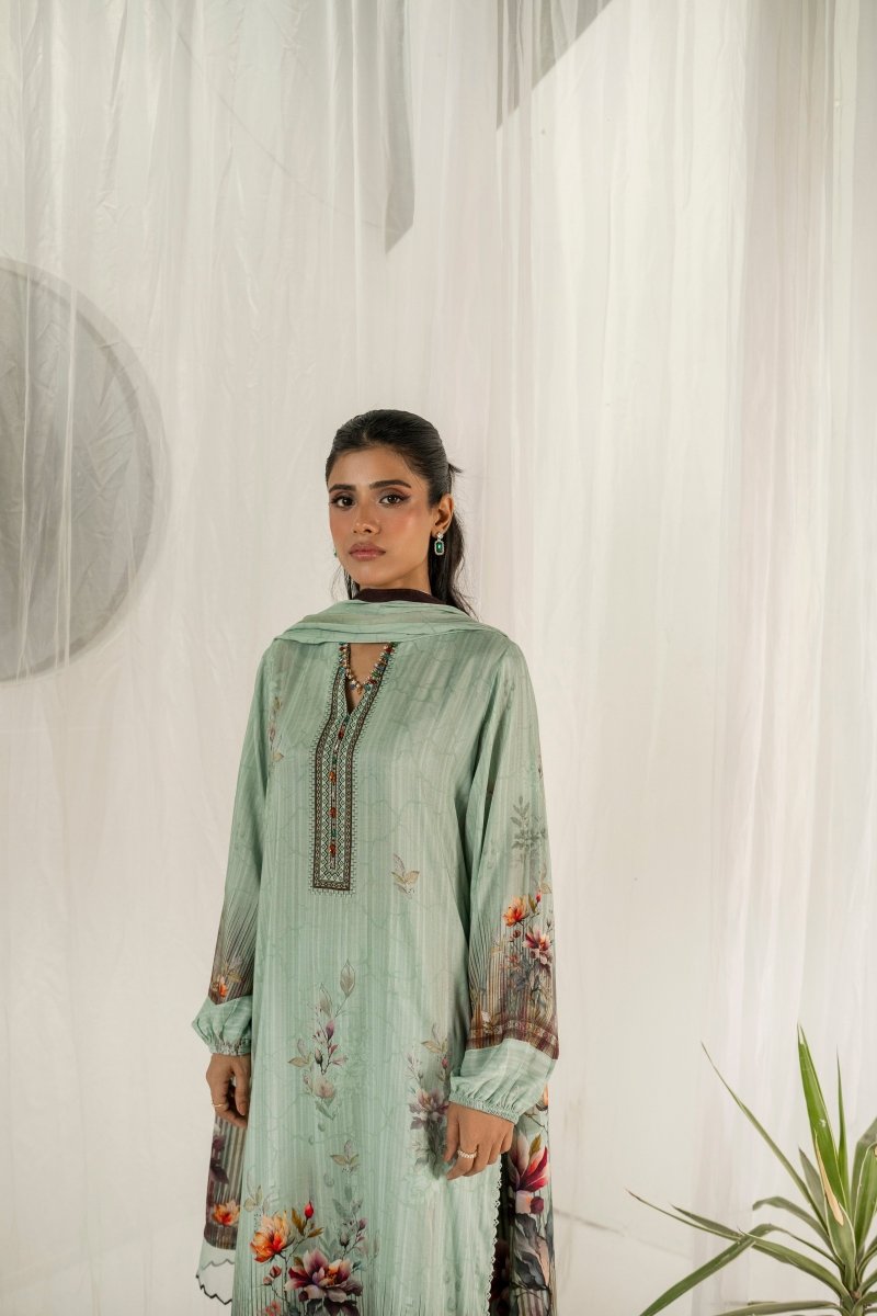 FIRDOUS 3 Piece Stitched Printed Linen Suit - D-902