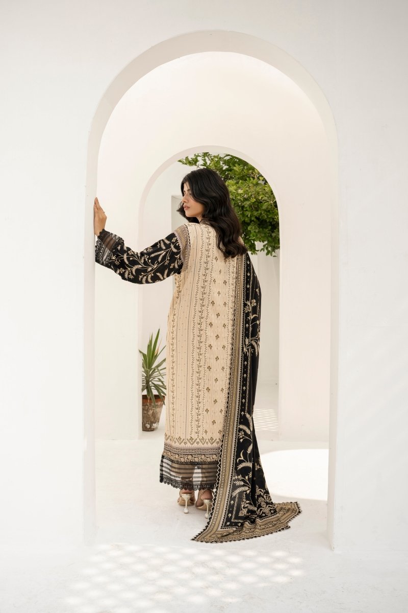 FIRDOUS 3 Piece Stitched Printed Linen Suit - D-903