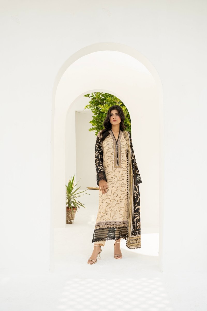 FIRDOUS 3 Piece Stitched Printed Linen Suit - D-903