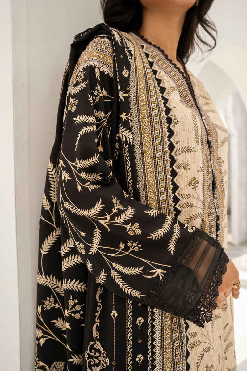 FIRDOUS 3 Piece Stitched Printed Linen Suit - D-903