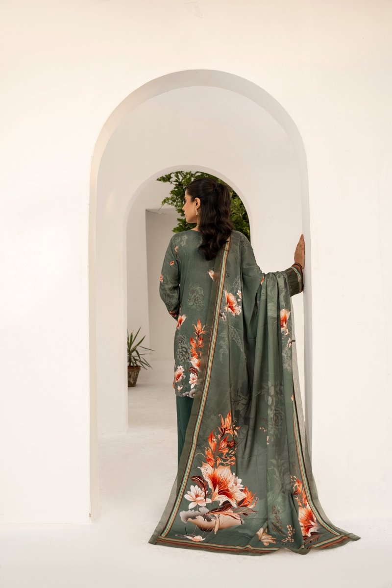 FIRDOUS 3 Piece Stitched Printed Linen Suit - D-905