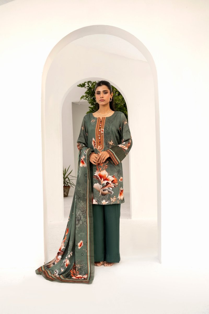 FIRDOUS 3 Piece Stitched Printed Linen Suit - D-905
