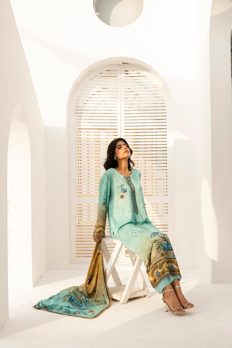 FIRDOUS 3 Piece Stitched Printed Linen Suit - D-906