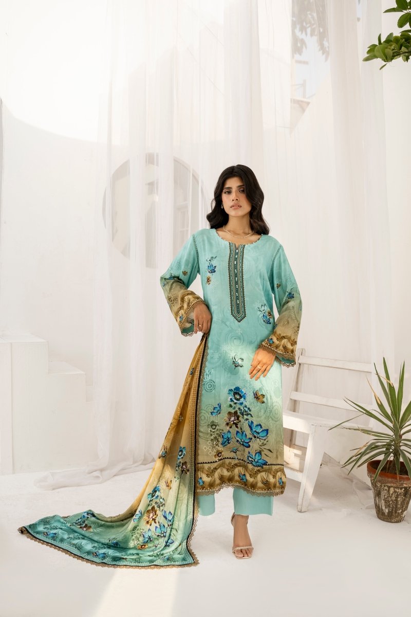 FIRDOUS 3 Piece Stitched Printed Linen Suit - D-906