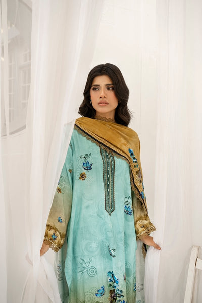 FIRDOUS 3 Piece Stitched Printed Linen Suit - D-906