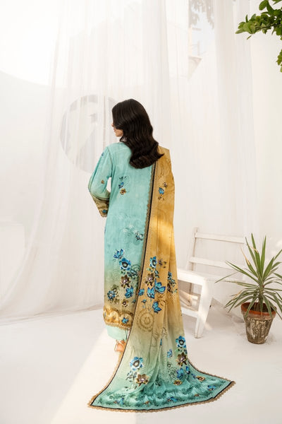 FIRDOUS 3 Piece Stitched Printed Linen Suit - D-906