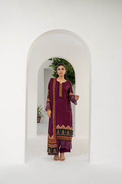 FIRDOUS 3 Piece Stitched Printed Linen Suit - D-909