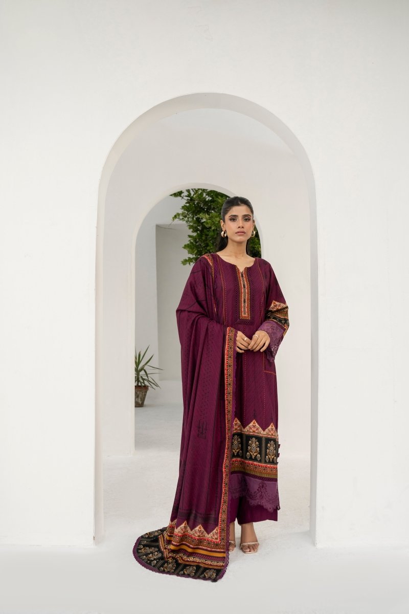 FIRDOUS 3 Piece Stitched Printed Linen Suit - D-909