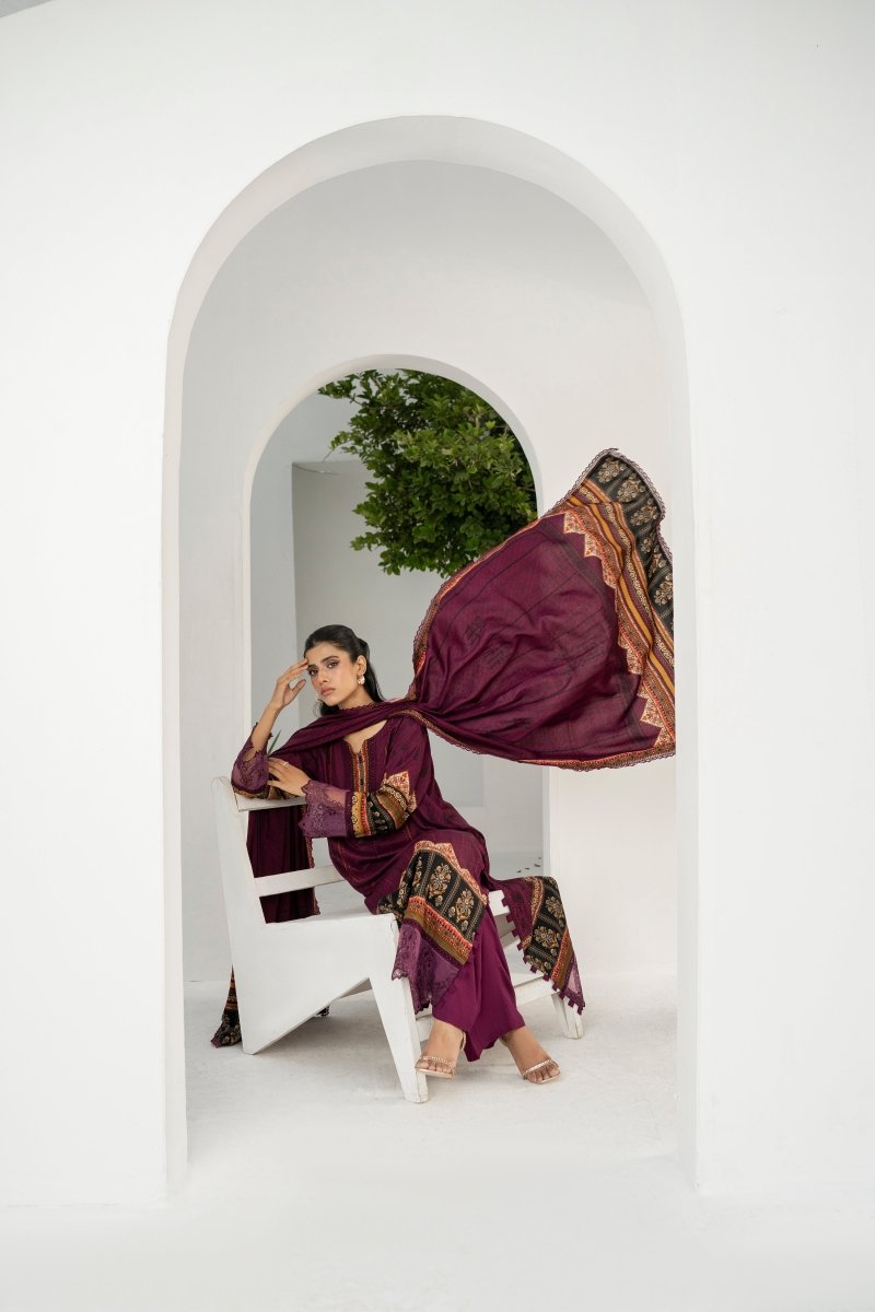 FIRDOUS 3 Piece Stitched Printed Linen Suit - D-909