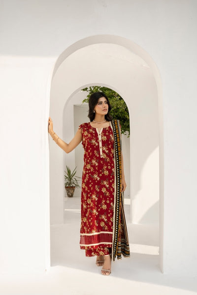 FIRDOUS 3 Piece Stitched Printed Linen Suit - D-911