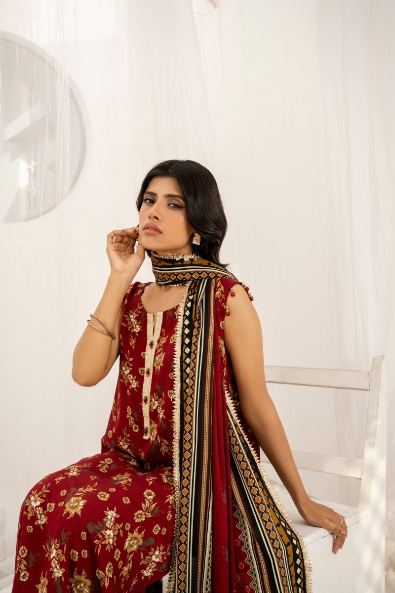 FIRDOUS 3 Piece Stitched Printed Linen Suit - D-911