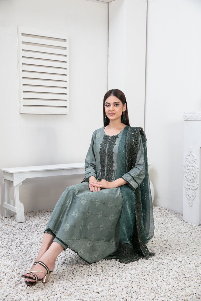 Tawakkal Fabrics 3 Piece Stitched Embroidered Lawn Broshia Banarsi Suit D-9143