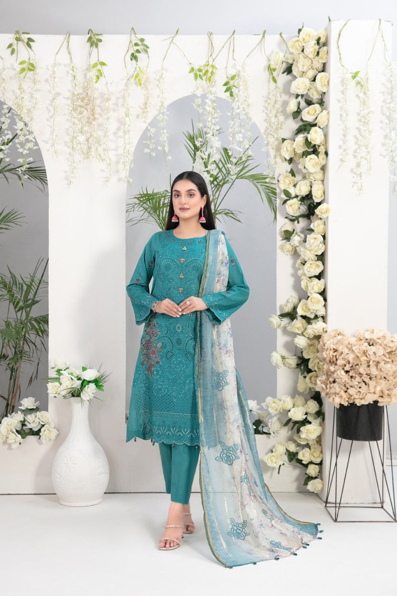 Tawakkal Fabrics 3 Piece Stitched Fancy Embroidered Lawn Jacquard Suit D-9192