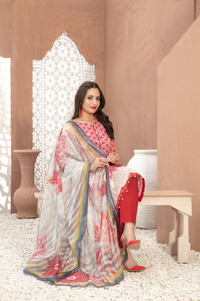 Tawakkal Fabrics 3 Piece Stitched Boring Daman Embroidered Rotary Printed Lawn Suit D-9200