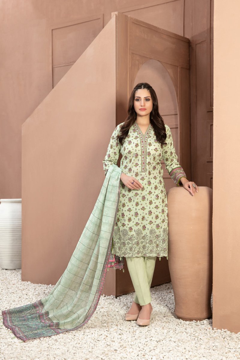 Tawakkal Fabrics 3 Piece Stitched Boring Daman Embroidered Rotary Printed Lawn Suit D-9201