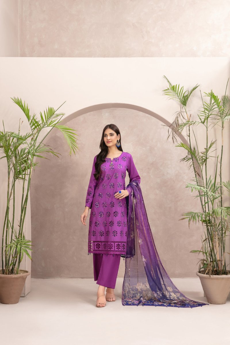 Tawakkal Fabrics 3 Piece Stitched Fancy Schiffli Embroidered Suit D-9242