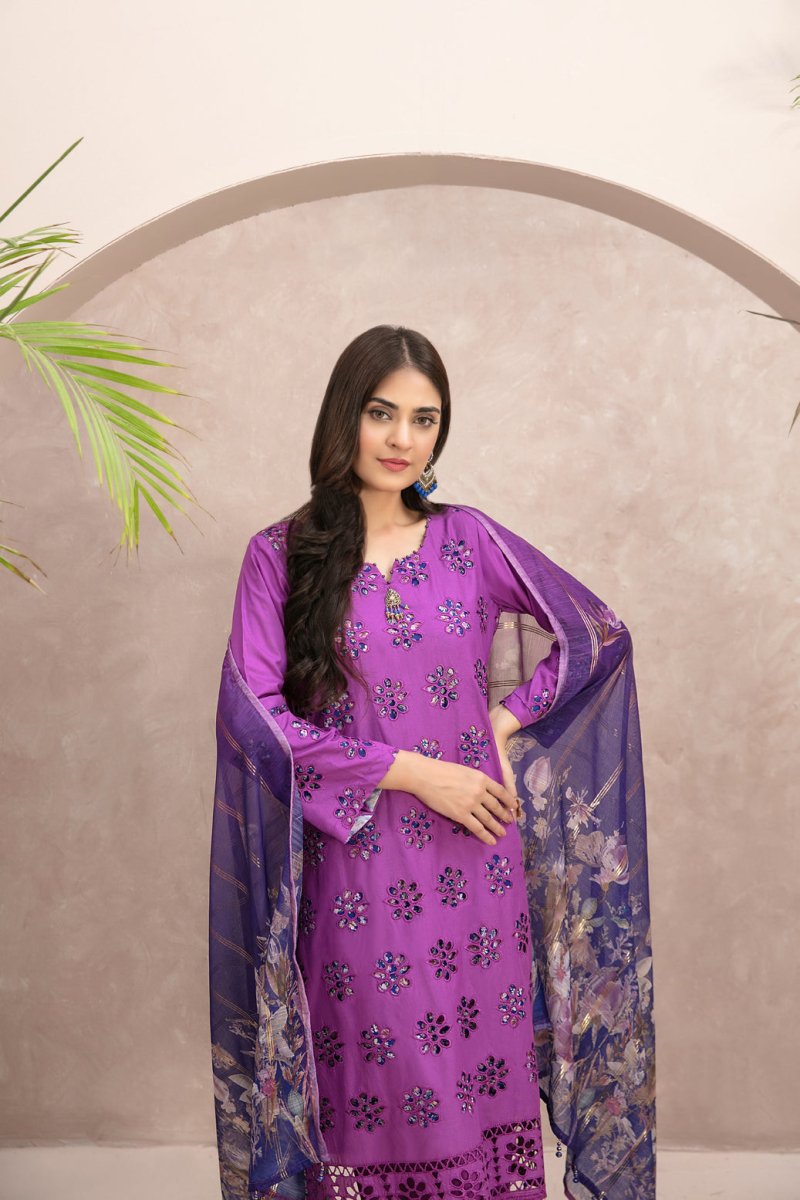 Tawakkal Fabrics 3 Piece Stitched Fancy Schiffli Embroidered Suit D-9242