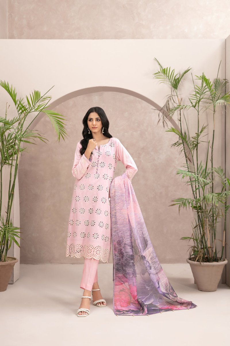 Tawakkal Fabrics 3 Piece Stitched Fancy Schiffli Embroidered Suit D-9244