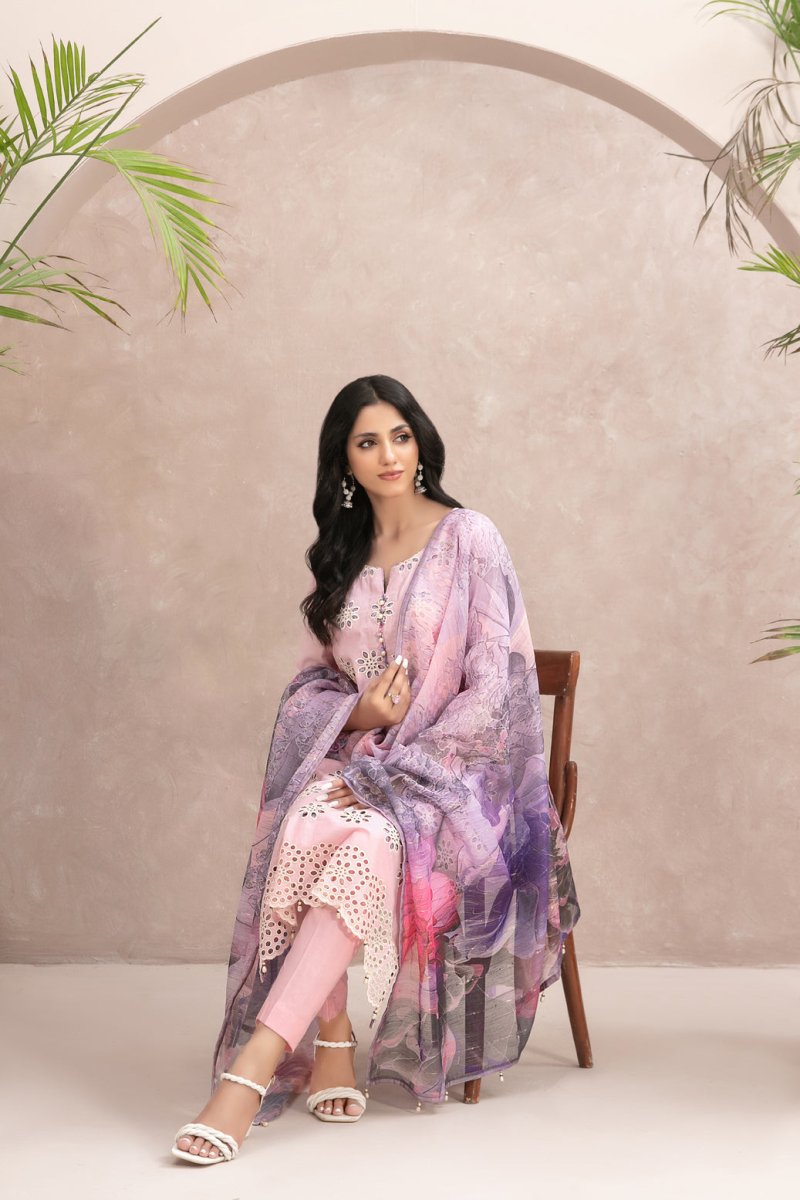 Tawakkal Fabrics 3 Piece Stitched Fancy Schiffli Embroidered Suit D-9244