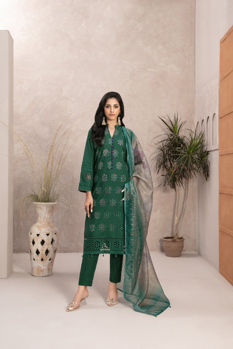 Tawakkal Fabrics 3 Piece Stitched Fancy Schiffli Embroidered Suit D-9246