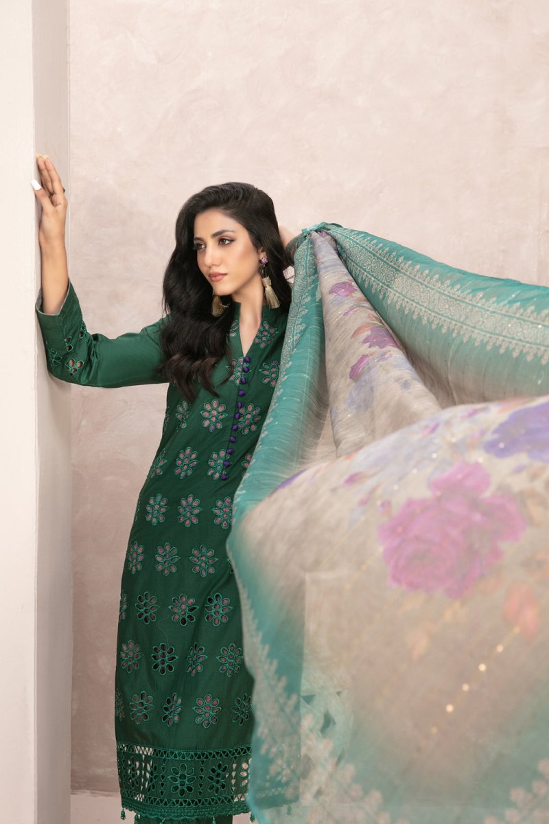 Tawakkal Fabrics 3 Piece Stitched Fancy Schiffli Embroidered Suit D-9246
