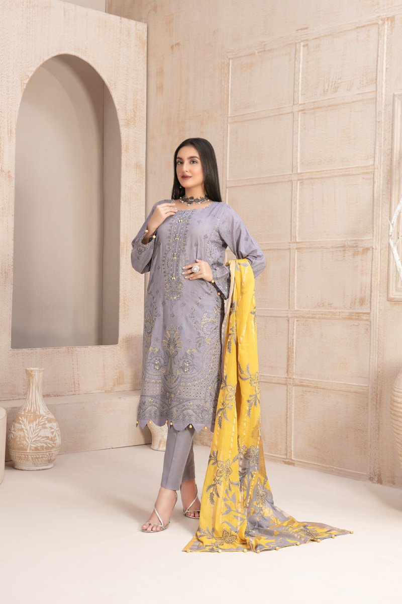 Tawakkal Fabrics 3 Piece Stitched Fancy Embroidered Lawn Jacquard Suit D-9250