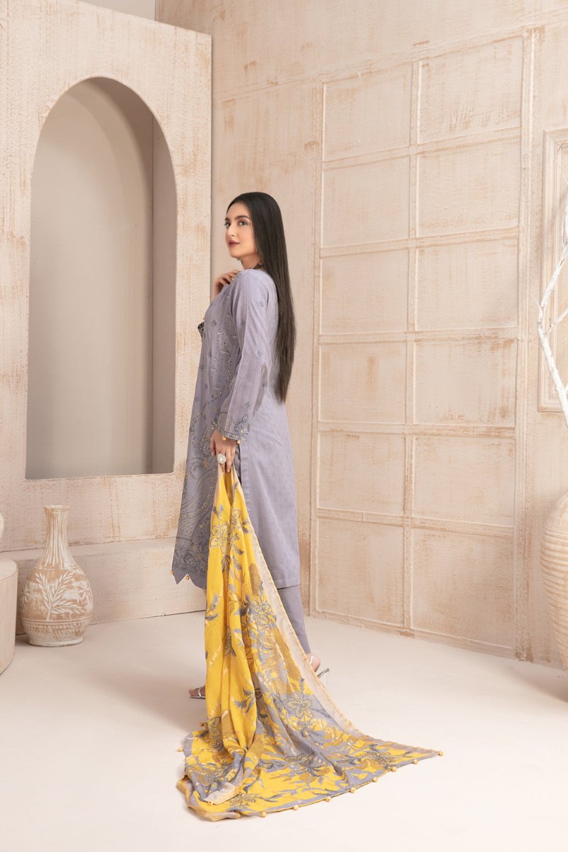 Tawakkal Fabrics 3 Piece Stitched Fancy Embroidered Lawn Jacquard Suit D-9250
