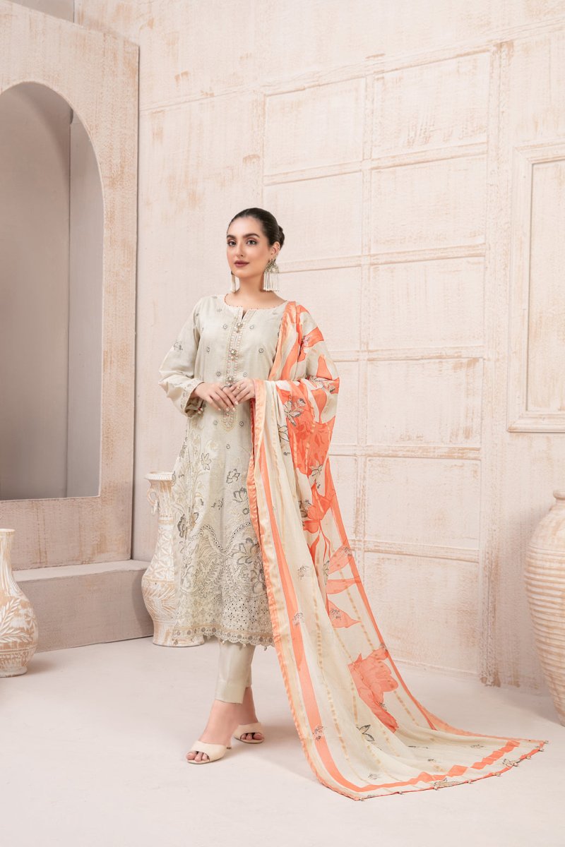 Tawakkal Fabrics 3 Piece Stitched Fancy Embroidered Lawn Jacquard Suit D-9255