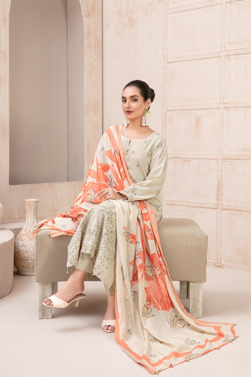Tawakkal Fabrics 3 Piece Stitched Fancy Embroidered Lawn Jacquard Suit D-9255