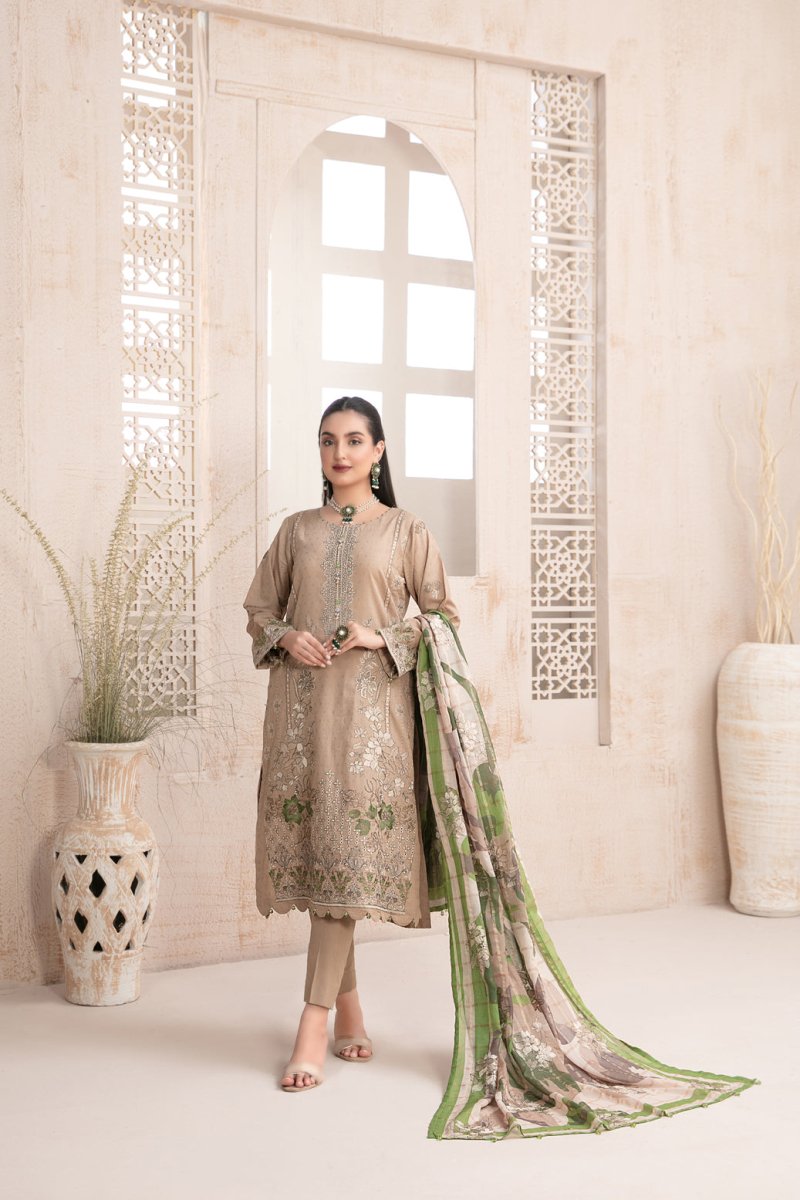 Tawakkal Fabrics 3 Piece Stitched Fancy Embroidered Lawn Jacquard Suit D-9258