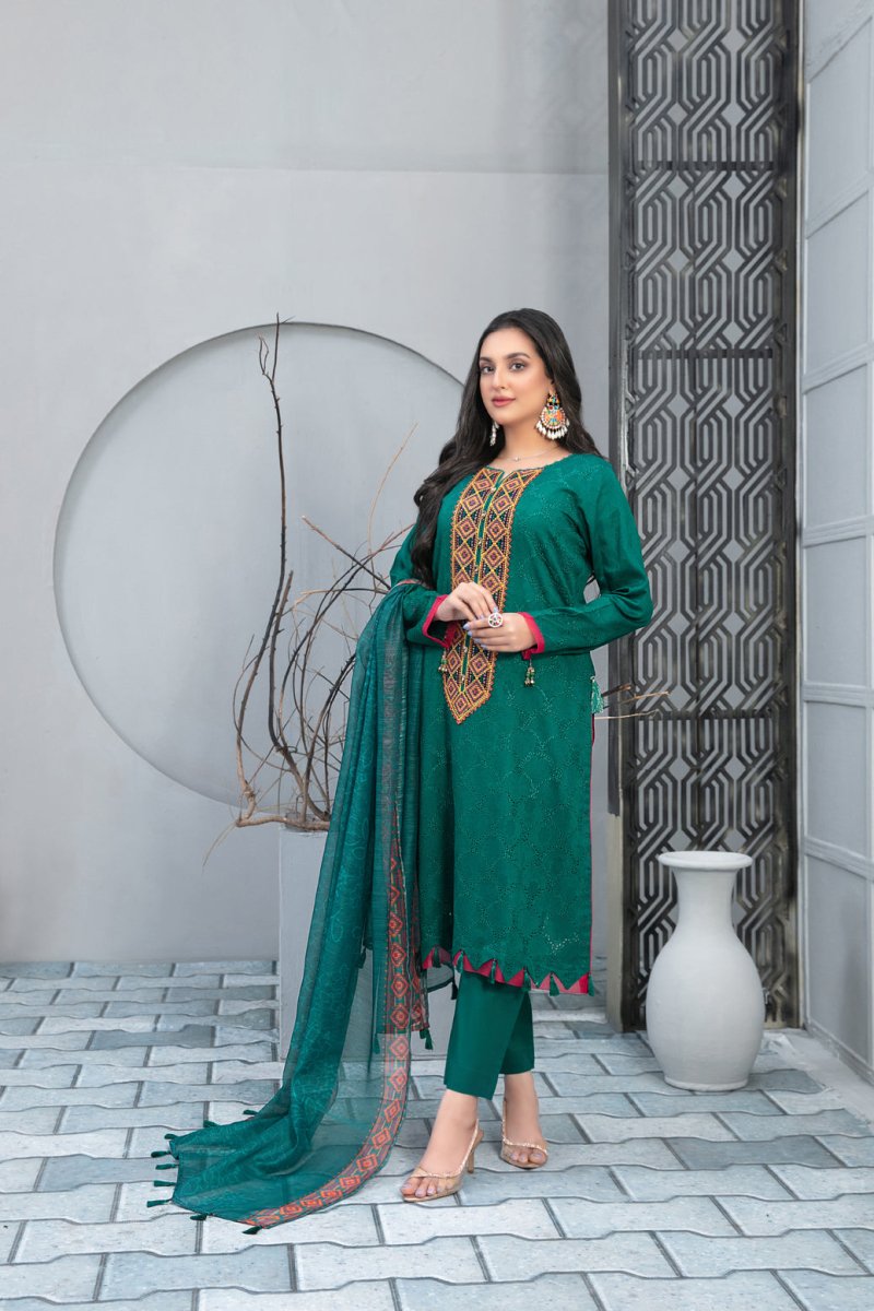 Tawakkal Fabrics 3 Piece Stitched Heavy Boring Embroidered Jacquard Lawn Suit D-9293