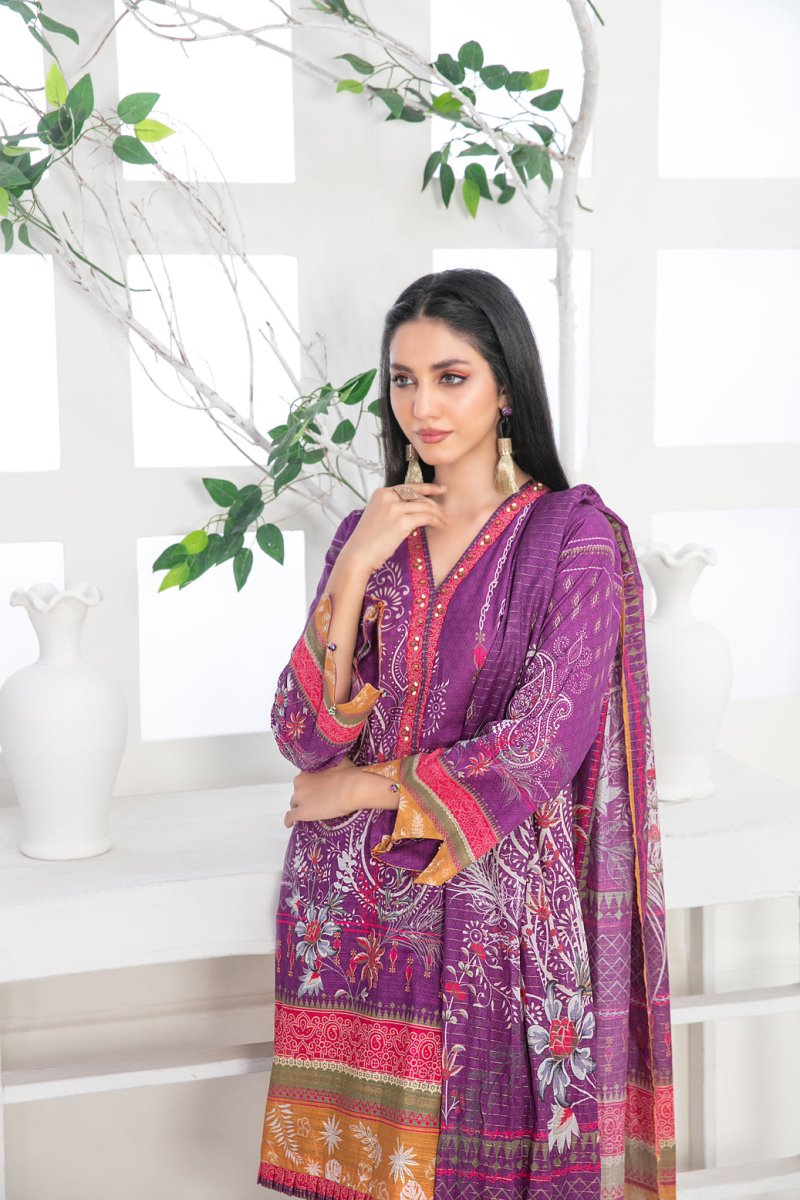 Tawakkal Fabrics 3 Piece Stitched Digital Printed Slub Lawn Suit  D-9343