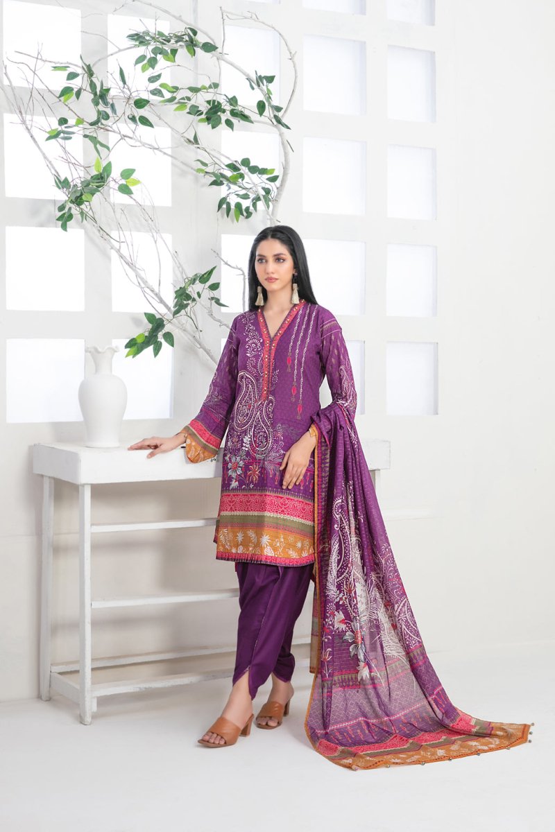 Tawakkal Fabrics 3 Piece Stitched Digital Printed Slub Lawn Suit  D-9343