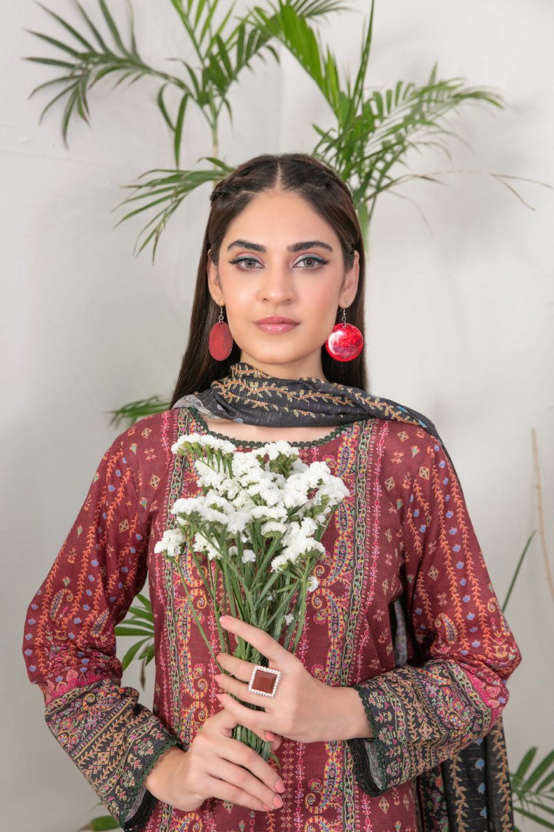 Tawakkal Fabrics 3 Piece Stitched Digital Printed Slub Lawn Suit  D-9345