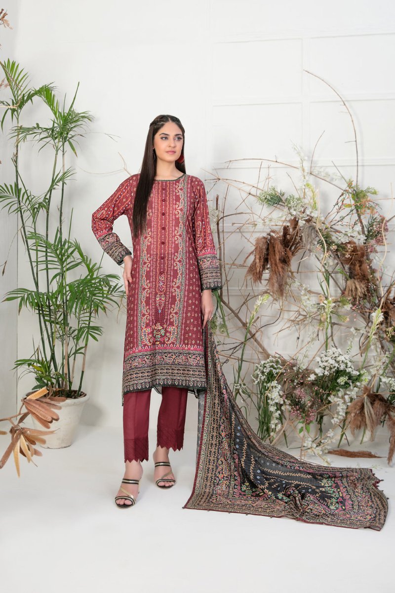 Tawakkal Fabrics 3 Piece Stitched Digital Printed Slub Lawn Suit  D-9345