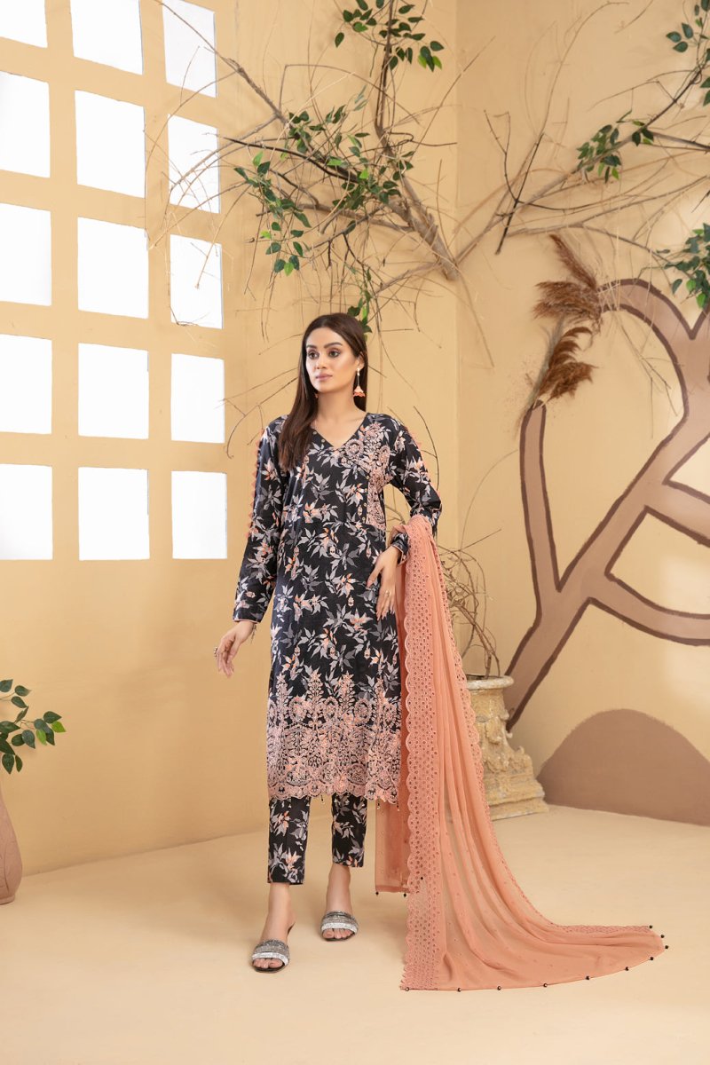 Tawakkal Fabrics 3 Piece Stitched Digital Printed Slub Lawn Suit D-9354