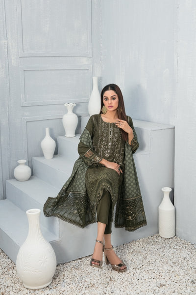 Tawakkal Fabrics 3 Piece Stitched Fancy Embroidered Staple Schiffli Suit D-9428