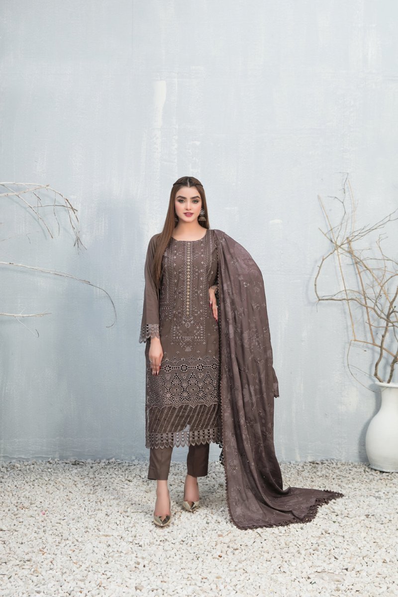 Tawakkal Fabrics 3 Piece Stitched Fancy Embroidered Staple Schiffli Suit D-9429