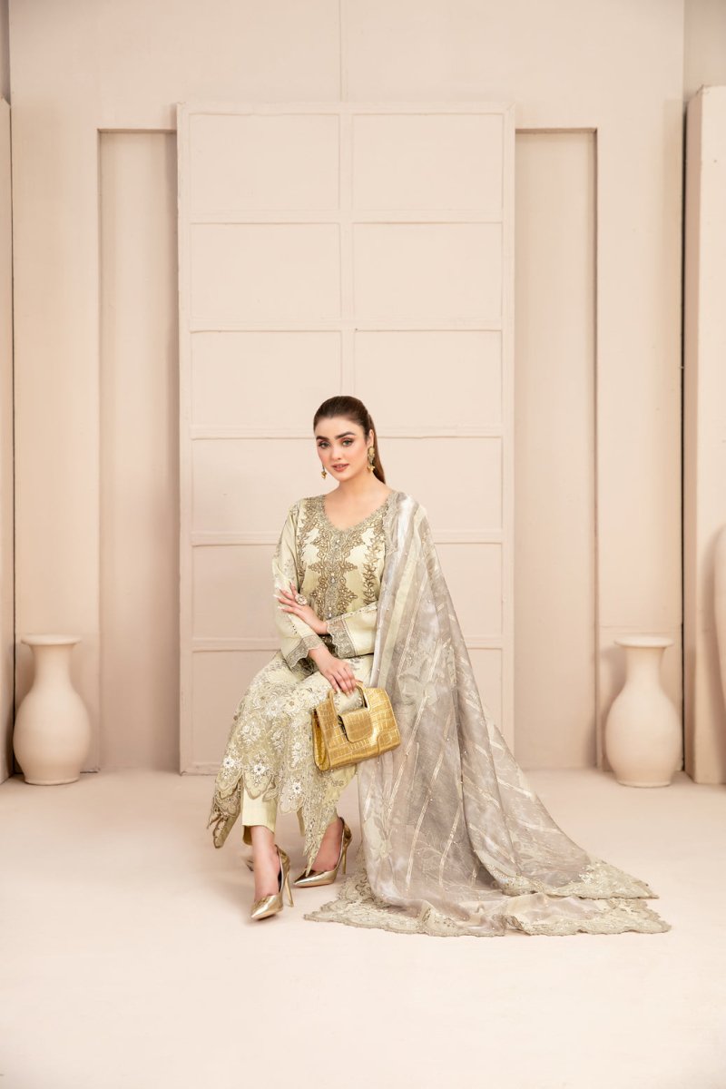 Tawakkal Fabrics 3 Piece Stitched Fancy Embroidered Viscose Plain/Jacquard Suit D-9534