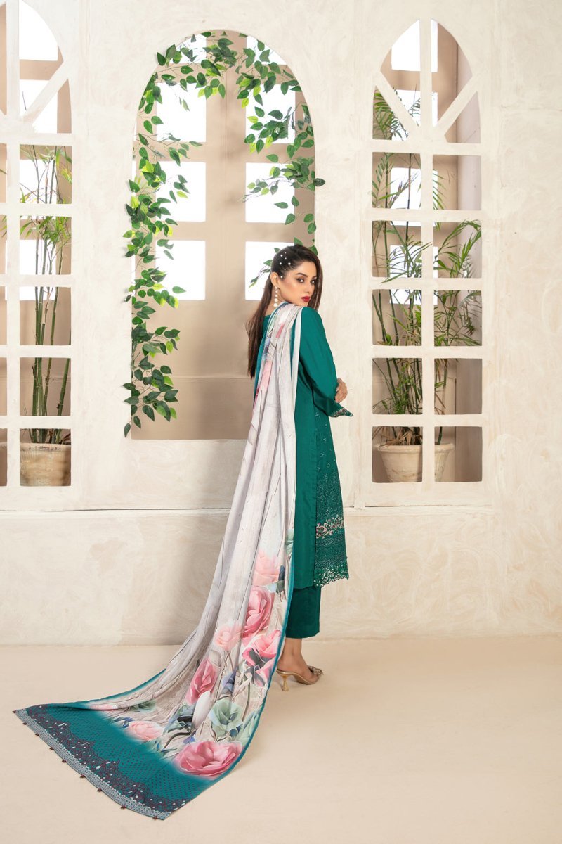 Tawakkal Fabrics 3 Piece Stitched Embroidered Viscose Schiffli Suit - D-9575