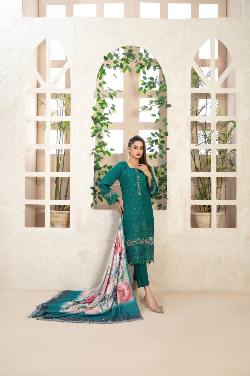 Tawakkal Fabrics 3 Piece Stitched Embroidered Viscose Schiffli Suit - D-9575