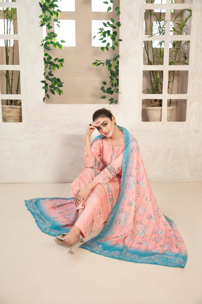 Tawakkal Fabrics 3 Piece Stitched Embroidered Viscose Schiffli Suit - D-9577