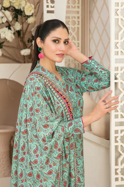 Tawakkal Fabrics 3 Piece Stitched Daman Embroidered Digital Printed Staple Viscose Slub Suit D-9676