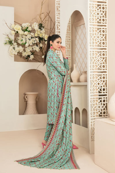 Tawakkal Fabrics 3 Piece Stitched Daman Embroidered Digital Printed Staple Viscose Slub Suit D-9676