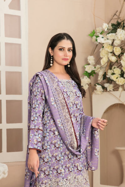 Tawakkal Fabrics 3 Piece Stitched Daman Embroidered Digital Printed Staple Viscose Slub Suit D-9677