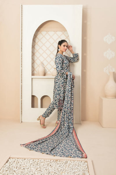 Tawakkal Fabrics 3 Piece Stitched Daman Embroidered Digital Printed Staple Viscose Slub Suit D-9678