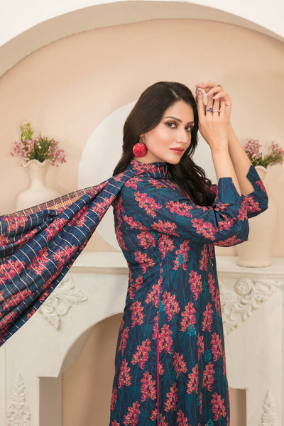 Tawakkal Fabrics 3 Piece Stitched Daman Embroidered Digital Printed Staple Viscose Slub Suit D-9680