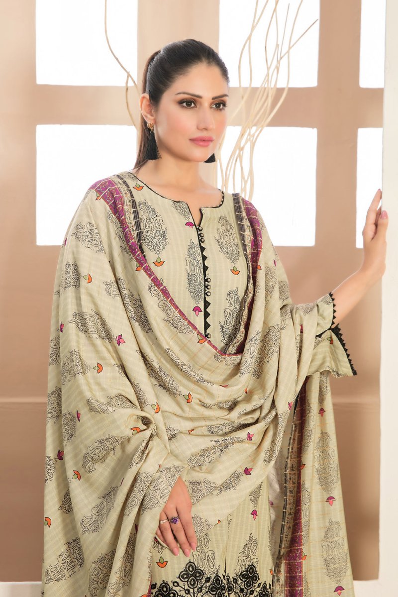 Tawakkal Fabrics 3 Piece Stitched Daman Embroidered Digital Printed Staple Viscose Slub Suit D-9682